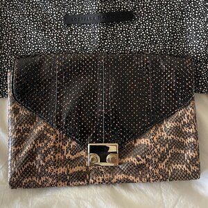 Loeffler Randall Snakeskin Leather Envelope Lock Clutch / Cross Body Bag